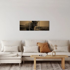 Tablou - Vacă scoțiană pe fugă (cu ceas) (90x30 cm)