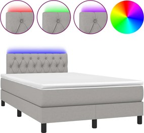 vidaXL Pat cu arcuri, saltea și LED, gri deschis, 120x190 cm, textil