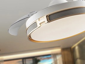 Lustra LED cu Ventilator si telecomanda, lame retractabile HERON alb/auriu