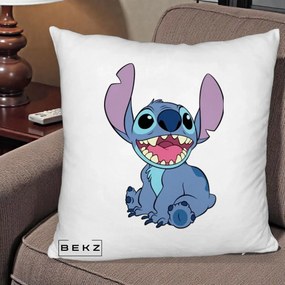 Perna Personalizata Stitch Zambitor, 40x40 cm, Alb Pufos, Husa Detasabila, Perna Inclusa, BEKZ®