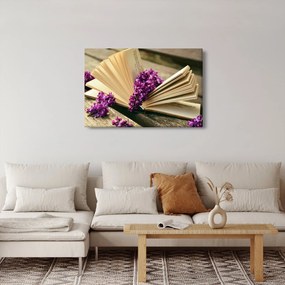 Tablou cu carte și floare violetă (90x60 cm)