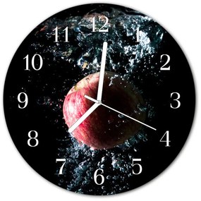 Ceas de perete din sticla rotund Apple a consumului de fructe negru