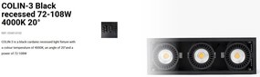 Spot LED incastrabil COLIN-3 Black recessed 72-108W 4000K 20°