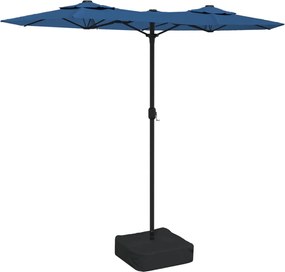 vidaXL Umbrelă de grădină cu două capete/LED-uri, azuriu, 316x145 cm