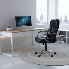 Scaun de birou cu masaj OFF 933 negru din piele ecologică cu bază metalică cromată