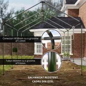 Outsunny Carport tente garage 3 x 6m Acoperiș mașină robust cu 2 uși înfășurate, țesătură 200g PE, verde | Aosom Romania