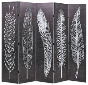vidaXL Paravan cameră pliabil, negru&alb, 200 x 170 cm, imprimeu pene