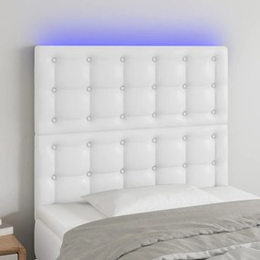 vidaXL Tăblie de pat cu LED, alb, 80x5x118/128 cm, piele ecologică