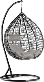 Scaun suspendat negru KOKON cu suport, perna deschisa la culoare