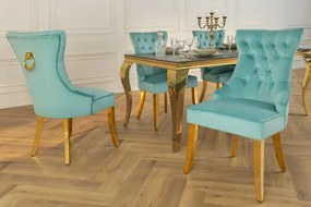 Set 2 scaune Stil Baroc, Catifea, Albastru Deschis, Metal, Auriu, Castle