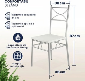 Set de mese de dining PAUL, 5 bucăți, catifea albă Jurhan