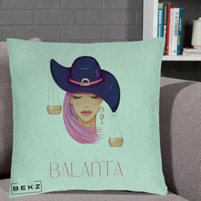 Perna Personalizata Zodiac Balanta Cowgirl, 40x40 cm, Verde Menta, Husa Detasabila, Perna Inclusa, BEKZ®