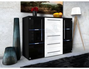 Dulap tip bar Brit (Negru + Negru lucios + Alb lucios). 1070066
