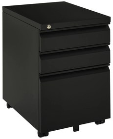 HOMCOM Dulap de birou mobil cu depozitare pe roți 3 sertare blocabile 39 x 48 x 60 cm negru | Aosom Romania