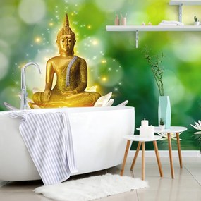 Tapet Buddha auriu pe o floare de lotus