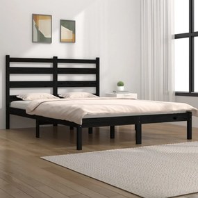 vidaXL Cadru de pat, negru, 200x200 cm, lemn masiv de pin