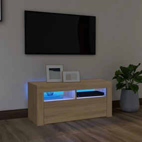 Comoda TV cu lumini LED, stejar Sonoma, 90x35x40 cm 1, Stejar sonoma
