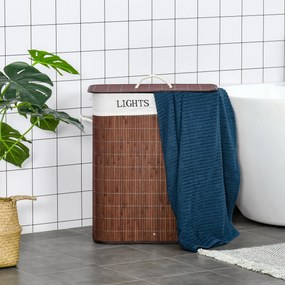HOMCOM Coș de Rufe din Bambus Rezistent la Apă, 100L, 2 Compartimente, Manere Laterale din Frânghie, Design Elegant | Aosom Romania