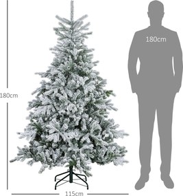 HOMCOM Brad de Crăciun Înzăpezit cu 1321 Crengi, Brad de Crăciun Artificial din Plastic și Metal, Ø115x180 cm, Verde | Aosom Romania