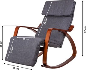 Scaun oscilant cu suport reglabil pentru picioare, cadru din lemn hazel - gri