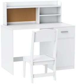 AIYAPLAY Birou pentru copii cu rafturi, dulap, sertar și scaun, alb | Aosom Romania