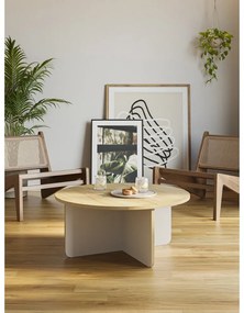 Măsuță de cafea crem/în culoare naturală rotundă cu blat cu aspect de lemn de stejar ø 80 cm Hillary – Marckeric