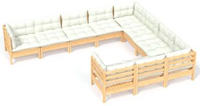 3096995 vidaXL Set mobilier grădină cu perne crem, 10 piese, lemn de pin