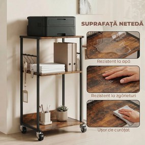 HOMCOM Dulap Imprimantă Industrial 3 Niveluri, Roți și Cârlige, Maro Rustic. | Aosom Romania