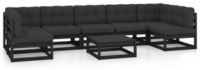 3077193 vidaXL Set mobilier grădină cu perne, 8 piese, negru, lemn masiv pin