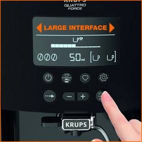 Espressor automat Krups Arabica Latte EA819E10, 1450W, 15 bar, 1.7 l, LCD, 5 programe, 3 functii, 3 setari de temperatura si aroma, Milk Comfort / One Touch Cappuccino, Negru