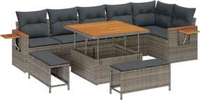vidaXL Set de canapele pentru grădină cu pernă 9 pcs Gri