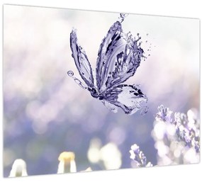 Tablou pe sticlă - Fluture și lavandă (70x50 cm)