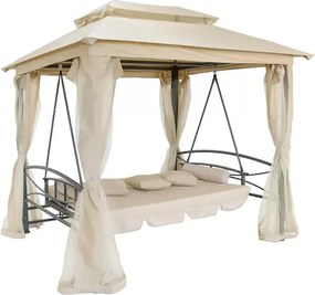 RESIGILAT-Foisor de gradină cu balansoar, canapea 3 locuri, pavilion gradina cu plasa tantari, cadru metalic, 252x175x250 cm, Bej