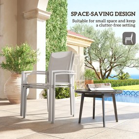 Outsunny Set de 2 Scaune de Grădină cu Cadru din Aluminiu, Plasă Respirabilă și Cotiere, 56x58x89 cm, Gri Deschis | Aosom Romania