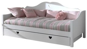 Pat pentru copii alb cu extensie suplimentară din lemn masiv de pin cu spațiu de depozitare 90x200 cm AMORI – Vipack