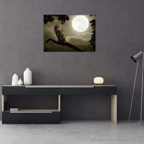 Tablou pe sticlă - Bufniță de noapte, auriu (70x50 cm)