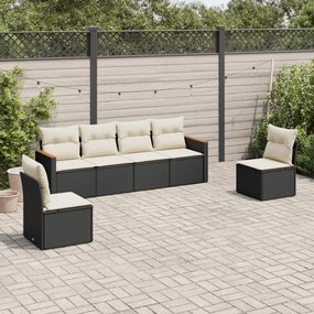 3258262 vidaXL Set mobilier de grădină cu perne, 6 piese, negru, poliratan