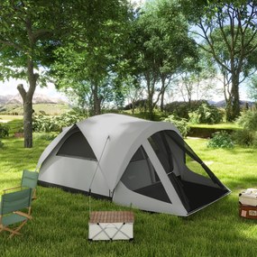 Outsunny Cort de Camping Impermeabil cu 4 Locuri, Zonă Separată de Dormit și Living, Cort din Poliester, 430x300x190 cm, Gri | Aosom Romania