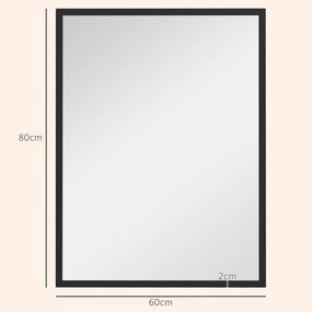 HOMCOM Oglindă Dreptunghiulară de Perete cu Cârlige, Sticlă și MDF, 60x80 cm, Negru | Aosom Romania