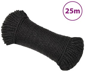 Franghie de lucru, negru, 6 mm, 25 m, polipropilena 1, Negru, 25 m, 6 mm