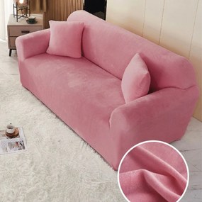 Husa elastica din catifea, canapea 2 locuri, cu brate, roz inchis, HCCJ2-13