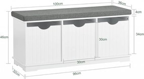 BAA52 - Bancuta 100 cm, bancheta, banca hol cu perna, pantofar, depozitare pantofi, lada jucarii - Alb-Gri