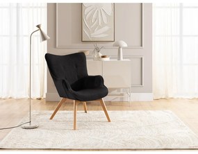 Fotoliu cu taburet negru cu tapițerie din catifea reiată Niko – Ropez