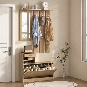HOMCOM Set Mobilier cu 2 Rafturi Reglabile, 90x24x177 cm, Lemn Natural | Aosom Romania