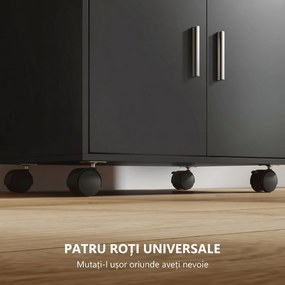 HOMCOM Dulap pentru Cuptorul cu Microunde cu Roți, Bufet de Bucătărie cu Sertar, Blat pentru Aparate, Dulap cu 2 Uși, Raft Retractabil și Raft Deschis, Cărucior de Bucătărie pentru Sufragerie, 59x40x92cm, Negru | Aosom Romania