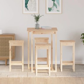 Set mobilier de bar, 5 piese, lemn masiv de pin Maro, 5