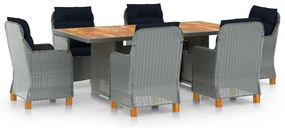 vidaXL Set mobilier de exterior cu perne,7 piese,gri deschis,poliratan