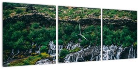 Tablou cu cascade în natură (cu ceas) (90x30 cm)