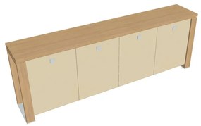Dulap mic Verno+ 260 x 46 x 90 cm, uși de sticlă, stejar deschis / vanilie
