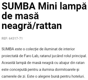 Veioza / Lampa de masa design natural din ratan SUMBA